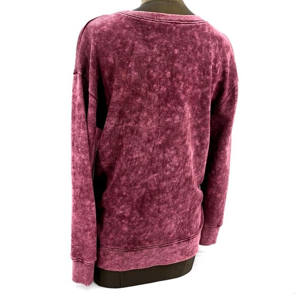 Madden NYC Burgundy Lace-Up Side Hem Sweatshirt - Picture 2 of 7